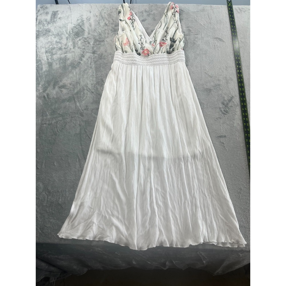 Lapis Anthropologie Dress Gauze Embroidered Maxi Sleeveless Flowers Boho White L